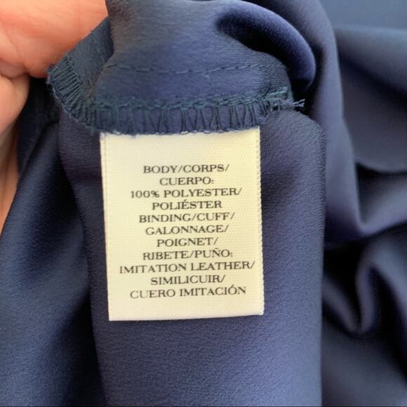 Ann Taylor navy blue popover black faux leather trim size Small - Picture 10 of 11